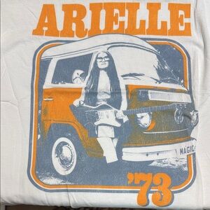 Vintage Style Graphic Tee with Orange and Gray Print